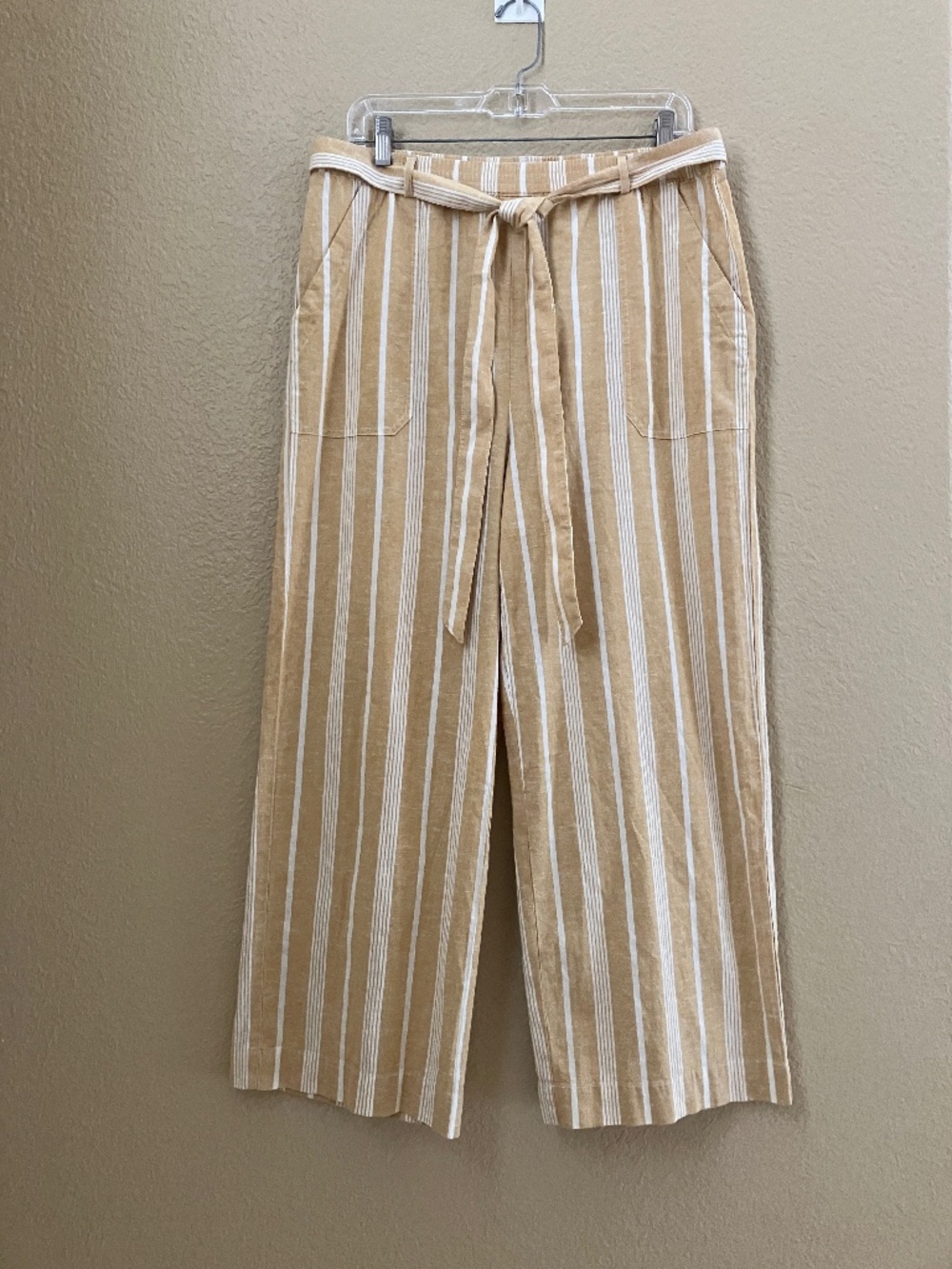 MARINE LAYER Franki Wide Leg Cropped Pants Women's Large Hemp Gold Stripe